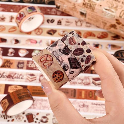 icceemee 20 Rolls Coffee Theme Washi Tape Set, Writable Decorative Tapes for Scrapbooking, Junk Journal Supplies, Bullet Journaling, Bullet Journaling, 0.6"x79" per Roll - style: Coffee
