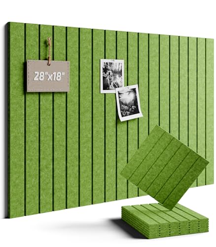 Felt Bulletin Board Tiles -28"x18" with 40 Adhesive Tabs, Cork Board Alternative for Office Decor, Push Pin Board Wall Organizer 6-Pack(Grass Green) - color: Grass Green, size: Fine-Stripe