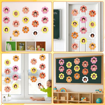60pcs Spring Theme Flower Cutouts Boho Daisy Bulletin Board Decoration Back to School Flower Paper Cut-Outs Classroom Decor for Kids Classroom DIY Craft Photo Kindergarten Preschool Wall Door Supplies - style: Spring Boho Daisy Flower