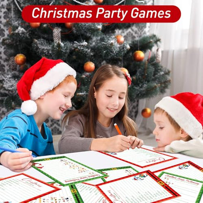 COCHIE 30 Players Christmas Party Games for Adults Family Office Large Groups, Xmas Parties Songs Pictionary Game, Riddle Game, Word Scramble Games with Answer Key (Santa & Penguin) - style: Santa & Penguin