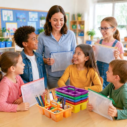 6 Pack Multiuse Caddy Organizer - Classroom Caddy with Handle & 5 Compartments, Portable Plastic Table Caddies Holder for Teacher, Desk, Art, School Supply Storage for Markers, Crayons