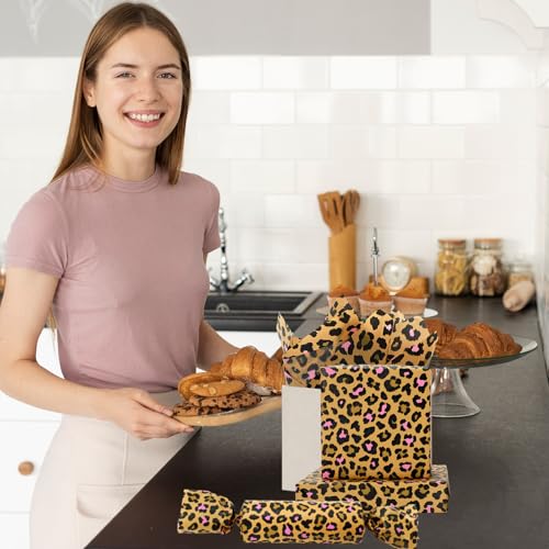 60 Sheets Leopard Print Tissue Paper Pink Floral Bouquet DIY Art Crafts Tissue Brown Safari Animal Gift Wrapping Paper for Home Classroom Office Party DIY Crafts Supplies, 14 x 20 Inch - color: Pink
