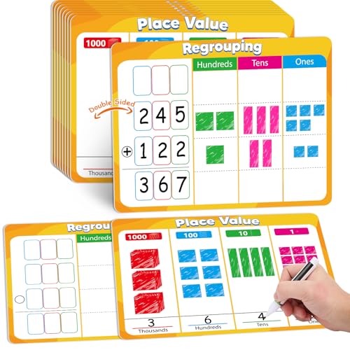 24Pcs Place Value Chart Dry Erase Flash Cards Double Sided Addition Subtraction Cardboard Math Whiteboard Math Manipulatives Teacher Portable Tool 12" x 9" - style: Place Value Chart