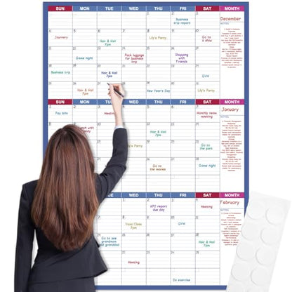 Lemome Dry Erase Calendar for Office, Classroom & Gym Undated, 3 Month, Erasable Large Wall Calendar, Premium Blank Yearly Planner, Big Dry Erase Board - Blue 28 x 40 inch