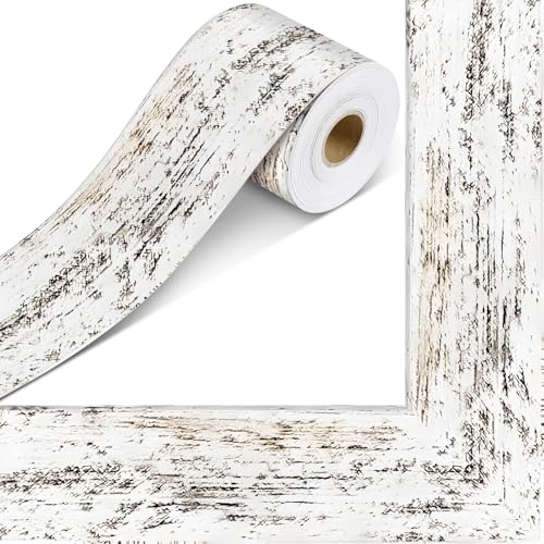 Outus 68ft Vinatge Frame Bulletin Board Border Die-Cut Straight Rolled Picture Frame Border Trim for School Classroom Bulletin Board Decoration for Chalkboard Home Office Party Deco(Distressed White) - style: Distressed White
