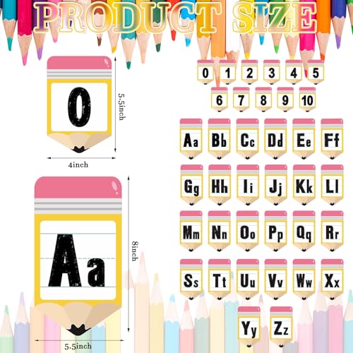 Gilprop 37 Pcs Bulletin Board Letters Educational Posters Alphabet Posters and 0-10 Number Classroom Abc Wall Decor for Kindergarten Toddler Teacher(Pencil Shape) - style: Pencil Shape