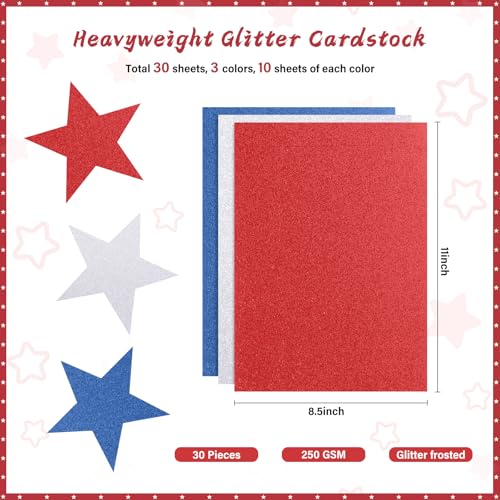 60 Sheets Red White Blue Cardstock 8.5x11 Card Stocks Patriotic Glitter Scrapbook Paper 4th of July Red Blue Construction Paper for Crafts Invitation Cards Home School Office Patriotic Party Supplies - color: Red White Blue