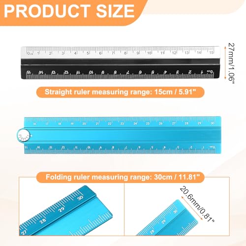 HARFINGTON Folding and Straight Ruler Kit 30/15cm Metric Aluminum Alloy Plastic Protractor Foldable Angle Ruler for Home Classroom Office, Blue - color: Blue