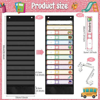 Pasimy Daily Schedule Pocket Chart with 31 Reusable Cards and 14 Pockets Composition Schedule Charts Classroom Decorations for School Office Home Educational Activity - style: Composition
