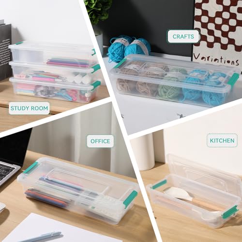 novelinks 4 Quart Clear Plastic Storage Containers with Lids (8 Pack) | Storage Bins with Lids, Stackable Small Clear Bins, Craft Storage Box, Paper Storage, Under Bed Storage Bins, Pencil Box - size: 4 Quart 8 Pack Green