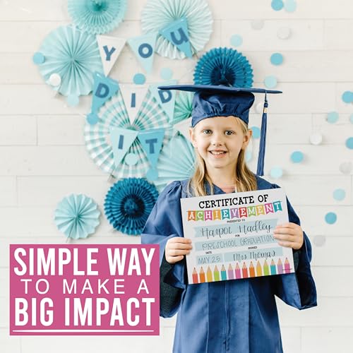 Award Certificates for Students -25 Certificate of Achievement Awards, Gold Star Certificate Paper, Preschool Graduation Certificates for Kids, Kindergarten Diploma, Star Student Honor Roll - style: Colorful Pencil