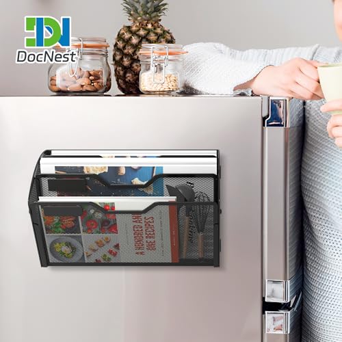 Docnest 3 Tier 3 Pack Magnetic Wall Mounted File Holders,Mesh Letter Organizer, Magnetic Hanging Mail Paper Document Organizer for Office, Home, School, Black - color: 3 Tier Magnetic Black-3 Pack