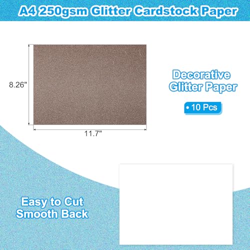 PATIKIL 10 Sheets Brown Glitter Cardstock Paper, A4 250gsm Rectangle Premium Sparkly Paper Craft Cardstock Paper for Scrapbook Card Making DIY Art Projects Wedding Party - color: Brown, size: A4