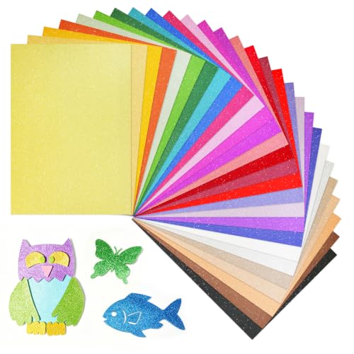 28 Sheets Glitter Cardstock Paper, 28 Assorted Colors 250GSM/92LB No-Shed Sparkly Cardstock for Card Making, Scrapbooking, Arts & DIY Crafts, 8.3 x 11.7 Inch (A4 Size)