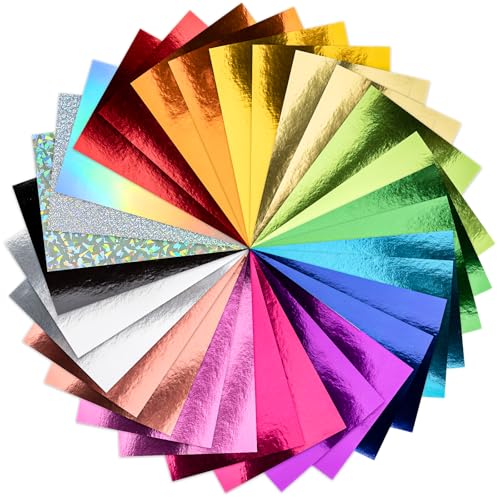 30 Pack Metallic Cardstock Paper Sheets 250gsm/92lb 6×8inch | Foil Mirror Shimmering Paper For Arts and Crafts, Decorative, Weddings & Birthdays Invitations, Scrapbook Supplies - style: Metallic