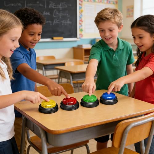Answer Buzzers Set of 4 – Quiz Buzzers for Trivia Games, Classroom Activities, Family Game Night