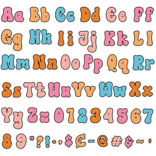 Engrowtic 300 Pcs Retro Colors Letters Cutout for Bulletin Board Retro Groovy Classroom Decor 4" Letters Upper and Lowercase Alphabet, Numbers, Symbols Cutout for Class Wall Party Decor - color: Retro Colors