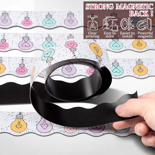 Tellegloww 36 ft Scalloped Magnetic Border Light Bulb Magnetic Border for Whiteboard Bulletin Board Borders Reusable Rolled Borders Trim for Office Chalkboard - style: Light Bulb
