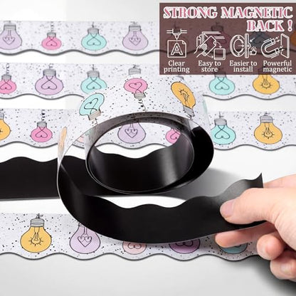 Tellegloww 36 ft Scalloped Magnetic Border Light Bulb Magnetic Border for Whiteboard Bulletin Board Borders Reusable Rolled Borders Trim for Office Chalkboard - style: Light Bulb