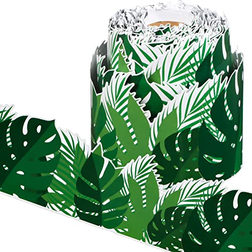 Panelee Tropical Leaves Border 68.9 Feet Bulletin Board Border Butterflies Flowers Bee Space Inspirational Cute Decor for Classroom Bulletin Boards Chalkboard Wall Decor - style: Leaves