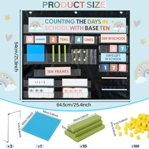 Boho Back to School Counting The Days with Base Ten Pocket Chart Place Value Teaching Materials Counting Pocket Chart for Kids Toddler Learning Activities Classroom Bulletin Board Home Decor - style: Bohemian