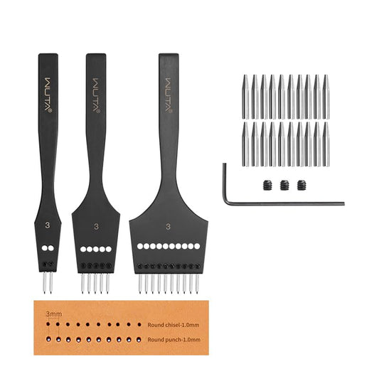 WUTA Leather Stitching Punch, 3nd Removable Round Hole Pricking Irons, Professional Working Hole Punch Tool Set for DIY Leather Craft（3mm- 2+5+10 Hole） - size: 3nd 3mm- 2+5+10 Hole