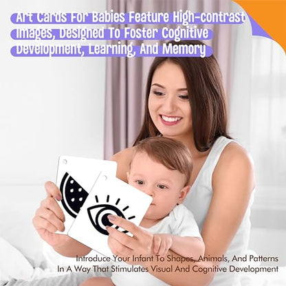 50PCS High Contrast Baby Flashcards, 100 Pages Black & White Visual Stimulus Flash Cards, Brain Development Cards Set Montessori Sensory Toys for Infants Newborn Boy Girl Baby Tummy Time (0-3 Months) - style: Baby Flashcards