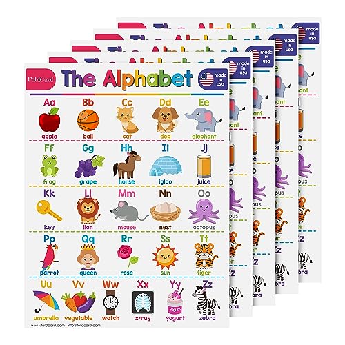 FoldCard Alphabet Chart Educational Poster 8.5x11 5pk | Glossy cardstock; bright classroom decorations; preschool-grade 1 learning aid for kids & school supplies - color: Alphabet