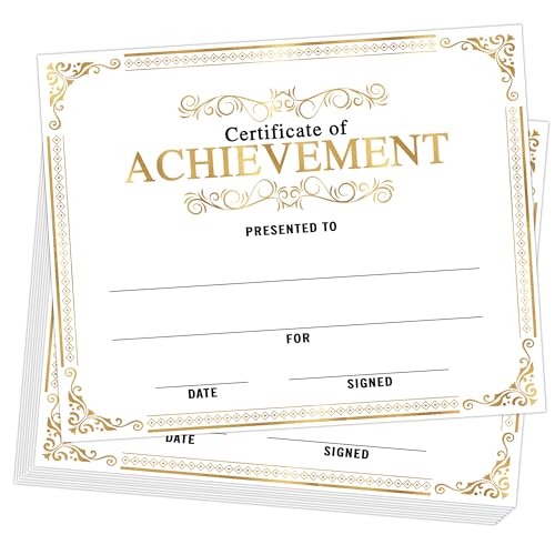 25 PCS Gold Certificate of Achievement, Course Completion Award Diploma, Recognition Certificate of Completion, for Graduation, Teachers, Students Honor Roll, Employees, 8x10 Inch-A01 - style: Gold-A