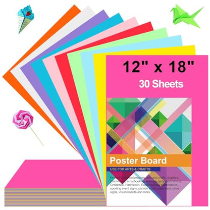 30 Pcs Poster Board Colorful Paper 12x18, ROOKEA Vision Boards Bulk Blank Graphic Display Posterboard Card Paper for Arts Craft Projects Drawing Scrapbooking - size: 12" x 18"