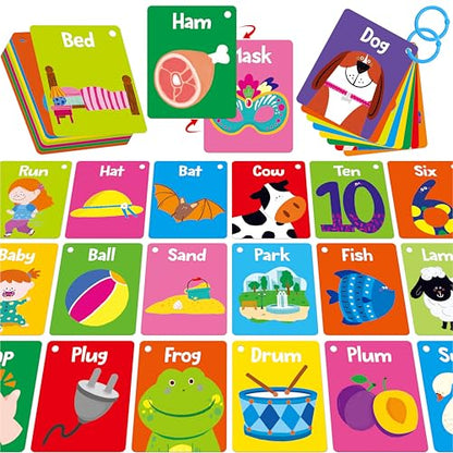 52 PCS Word Flashcards, 52 CVC Words & 52 CVCC, CCVC Words Double-Sided Cards with 2 Rings, Vocabulary Phonics Learning, Educational Tool for Preschool, Kindergarten, Toddlers - style: CVC,CVCC,CCVC Words