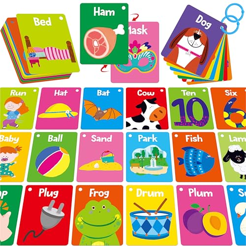 52 PCS Word Flashcards, 52 CVC Words & 52 CVCC, CCVC Words Double-Sided Cards with 2 Rings, Vocabulary Phonics Learning, Educational Tool for Preschool, Kindergarten, Toddlers - style: CVC,CVCC,CCVC Words