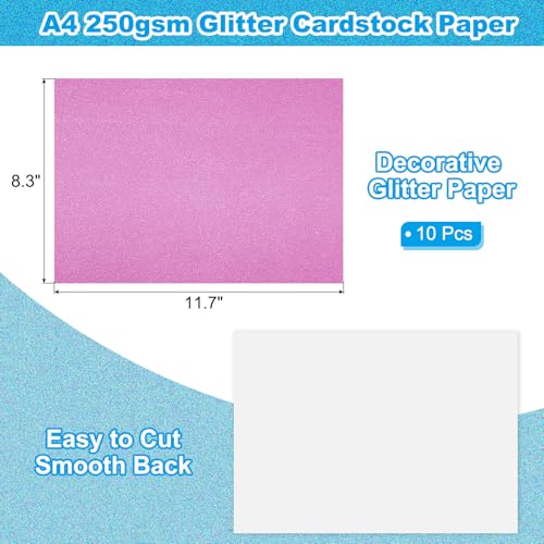 PATIKIL 10 Sheets Dark Pink Glitter Cardstock Paper, A4 250gsm Rectangle Premium Sparkly Paper Craft Cardstock Paper for Scrapbook Card Making DIY Art Projects Wedding Party - color: Dark Pink, size: A4