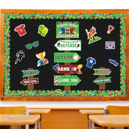 gisgfim Football Bulletin Board Decoration Set Football Borders Touch Down Cutouts for School Classroom Game Day Sports Bulletin Board Craft Home Wall(Football) - style: Football