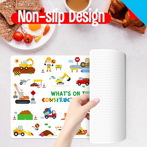 6 Pack Placemats for Kids, Non-Slip Washable, Reusable Placemat - Dinosaur, Farm/Wild/Marine Animals, Construction Site, Universe, Educational Placemats for Home, Kindergarten, Classroom, Nursery - style: Style-D