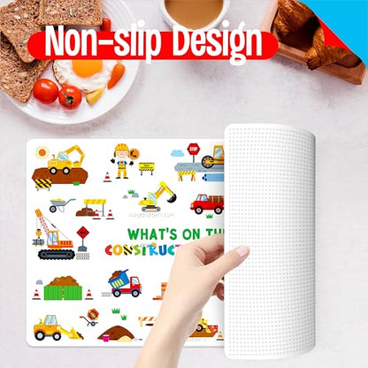 6 Pack Placemats for Kids, Non-Slip Washable, Reusable Placemat - Dinosaur, Farm/Wild/Marine Animals, Construction Site, Universe, Educational Placemats for Home, Kindergarten, Classroom, Nursery - style: Style-D