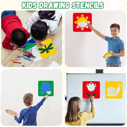 36pcs Spring Summer Drawing Stencils for Kids 8 Inch Sidewalk Chalk Stencils Painting Large Washable Reusable Garden Themed Primary Shape Template for Kids Toddlers Preschool Back to School - style: Spring