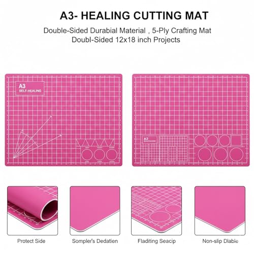 Cutting Mat A3 Pink, Self Healing Cutting Mat 12x18 Inch, 5-Ply Rotary Cutting Board Double-sided for Cutting Quilting Modeling Projects - color: Pink