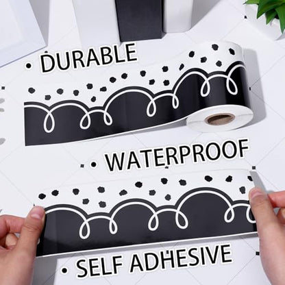 FYSUIMU 65.6 Ft Squiggle Bulletin Board Border Black White Squiggles and Dots Die Cut Border Trim Stickers Roll for Back to School Home Classroom Boho Party Wall Decoration