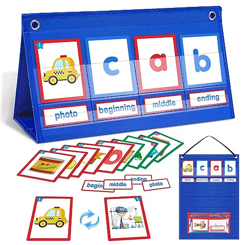 AKAYOK CVC Word Building Desktop Pocket Chart with 108 Phonics Flash Cards for Early Reading & Spelling | Alphabet Learning Tools for Preschool, Kindergarten, and Homeschooling - size: Alphabet