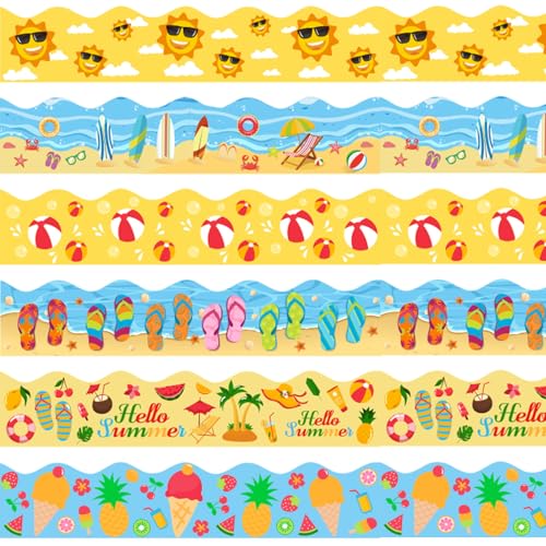 75Ft Summer Bulletin Board Borders Ice Cream Beach Ball Sun Flip Flop Beach Bulletin Board Trim Summer Beach Pool Decorations for Classroom Home Office Chalkboard Wall Door Back to School Border - color: Summer