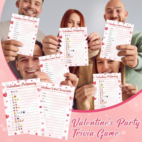 COCHIE 30 Players Valentine's Party Games for Adults Family Office Large Groups, Valentines Parties Words Pictionary Game, Phrases Riddle Game, Word Scramble Games with Answer Key - style: Valentine's Day