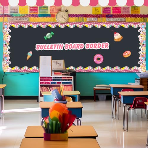 Containlol 118 ft Borders for Bulletin Board Decoration, Candyland Bulletin Board Borders Cute Scalloped Trim for School Classroom Whiteboard Chalkboard Birthday Decor - style: Candy Land Style
