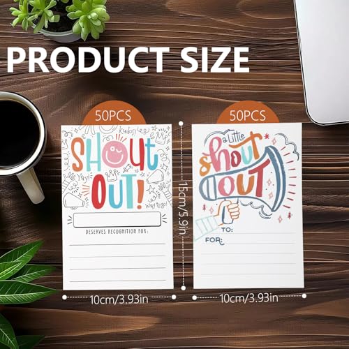 Hianjoo 100 Pcs Positive Shout Out Cards for Students Teachers Office Staff and Employees, Appreciation Recognition Reward Cards in 2 Designs for School Work Bulletin Board