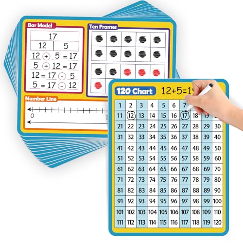 Aizweb 12 Pack Dry Erase Board Card,9" x 12" Small Whiteboard Number Line 120 Numbers Chart Ten Frame,Math Manipulatives Addition Subtraction Game for Student Classroom Must Haves Teacher Supplies - style: 12 Pack Number Chart