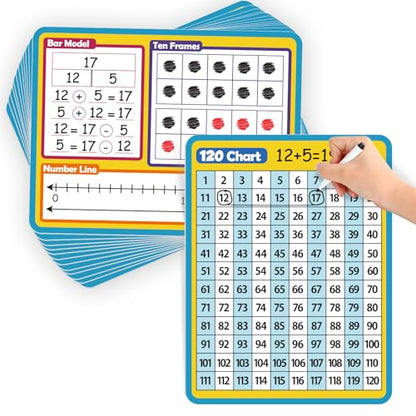 Aizweb 12 Pack Dry Erase Board Card,9" x 12" Small Whiteboard Number Line 120 Numbers Chart Ten Frame,Math Manipulatives Addition Subtraction Game for Student Classroom Must Haves Teacher Supplies - style: 12 Pack Number Chart