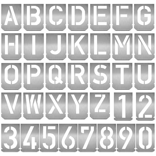 HAUTMEC 2.4Inch(60mm) Letter Number Stencils Set, 36 Pcs Stainless Steel Templates for Spray Painting, Reusable for Signs, Craf Metal DIY,Journaling, Narrow HT0347 - color: Number & Letter, size: 2.4Inch(60mm)-Stainless Steel