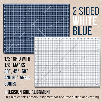 U.S. Art Supply 36" x 48" Self-Healing Cutting Mat 5-Ply - Double-Sided White/Blue Craft Mat, Non-Slip Cutting Mats for Crafts, Sewing, Quilting, Scrapbooking - color: White/Blue