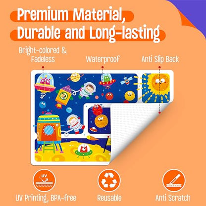 6 Pack Placemats for Kids, Non-Slip Washable, Reusable Animals, Alphabet, Dinosaur, Universe, Ocean Themed Educational Placemats for Home, Kindergarten, Classroom, Nursery - style: Style-C