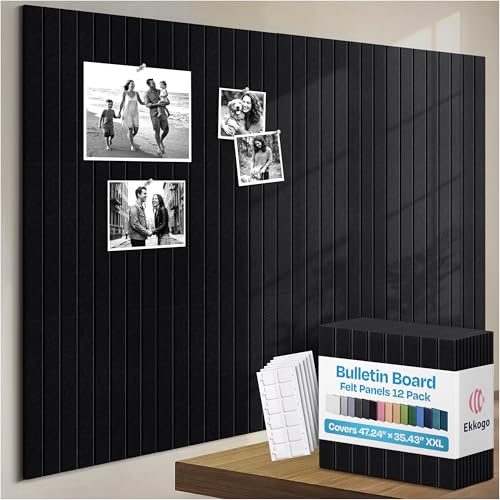 X-Large Cork Board Alternative 12-Pack Felt Bulletin Board Thick and Decorative Pin Board for Home Office Walls 47.24 x 35.43 Inches with 72 Adhesive Tabs - [Deep Black] - color: Deep Black
